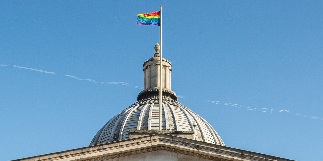 Rainbow Flag flying from the ӰԺ Portico