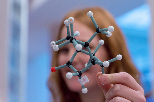 Woman holding model of a molecule. Credit: D. Lewis (ӰԺ Chemistry)…