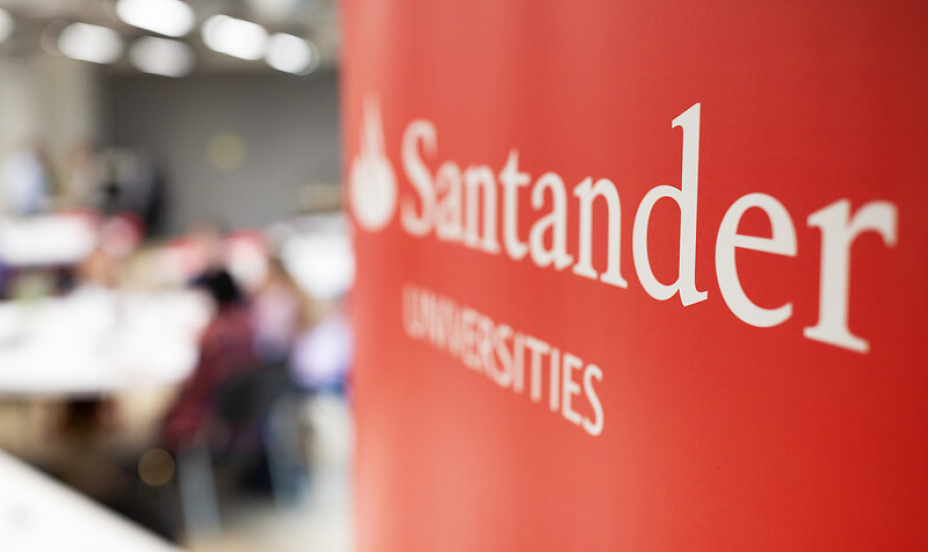 Entrance to a branch of Santander bank.